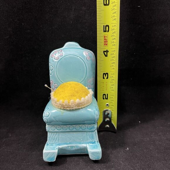 Vintage Ceramic Blue Rocking Chair Pin Cushion - Picture 7 of 9